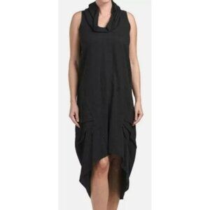 For Cynthia Black Sleeveless Cowl‎ Neck Dress L Lagenlook Linen Urban Chic